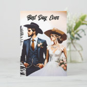 Cowboy en Cowgirl beste dag ooit bruiloft Kaart (Staand voorkant)