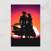 Cowboy en Cowgirl bij zonsondergang Informatiekaartje (Voorkant)