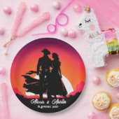 Cowboy en Cowgirl bij zonsondergang Papieren Bordje (Feest)