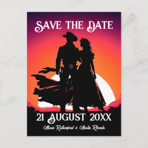 Cowboy en Cowgirl bij Zonsondergang Save the Date Briefkaart