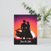 Cowboy en Cowgirl bij zonsondergang Save the Date Kaart (Staand voorkant)