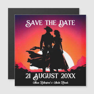 Cowboy en Cowgirl bij zonsondergang Save the Date Magnetische Uitnodiging