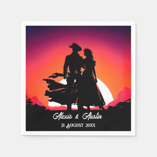 Cowboy en Cowgirl bij Zonsondergang Servet (Voorkant)