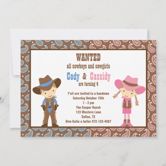 Cowboy en Cowgirl Birthday-uitnodigingen Kaart (Voorkant)