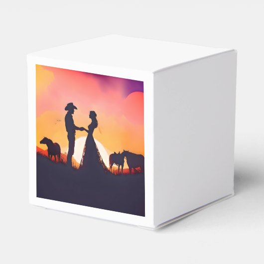 Cowboy en cowgirl bruiloft in silhouet bedankdoosjes (Achterkant)