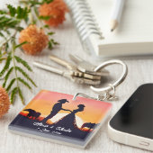 Cowboy en cowgirl bruiloft in silhouet sleutelhanger (Voorkant Rechts)