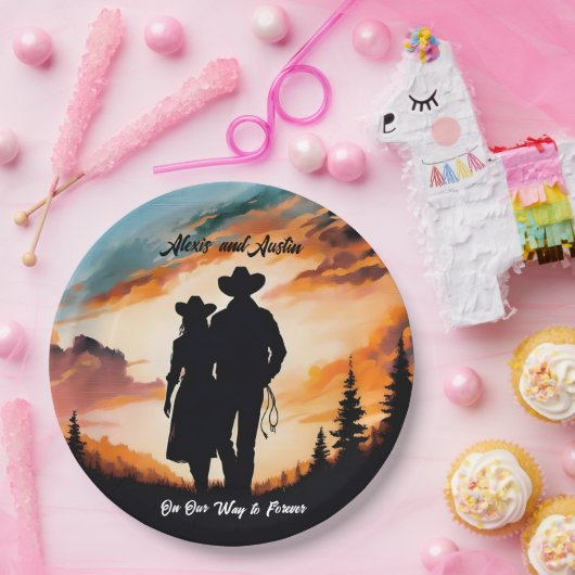 Cowboy en Cowgirl Forever Jubileum Papieren Bordje (Feest)