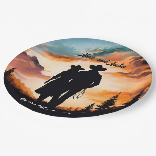 Cowboy en Cowgirl Forever Jubileum Papieren Bordje (Gekanteld)