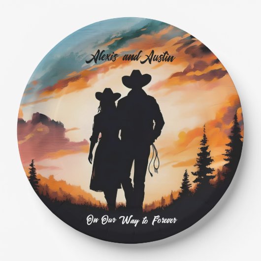 Cowboy en Cowgirl Forever Jubileum Papieren Bordje (Voorkant)