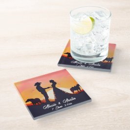 Cowboy en Cowgirl-huwelijk in Silhouet Glazen Onderzetter