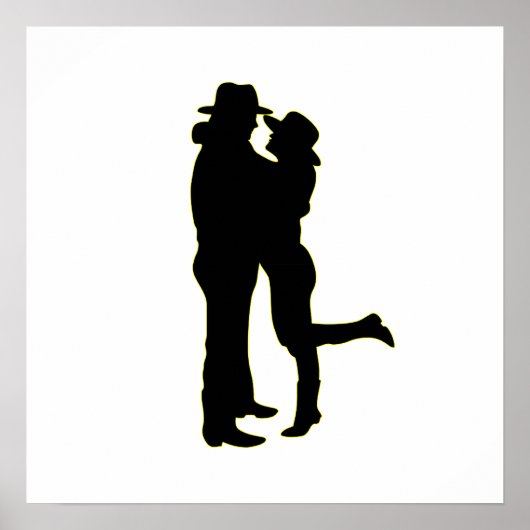 Cowboy en Cowgirl in Love Silhouette Poster (Voorkant)