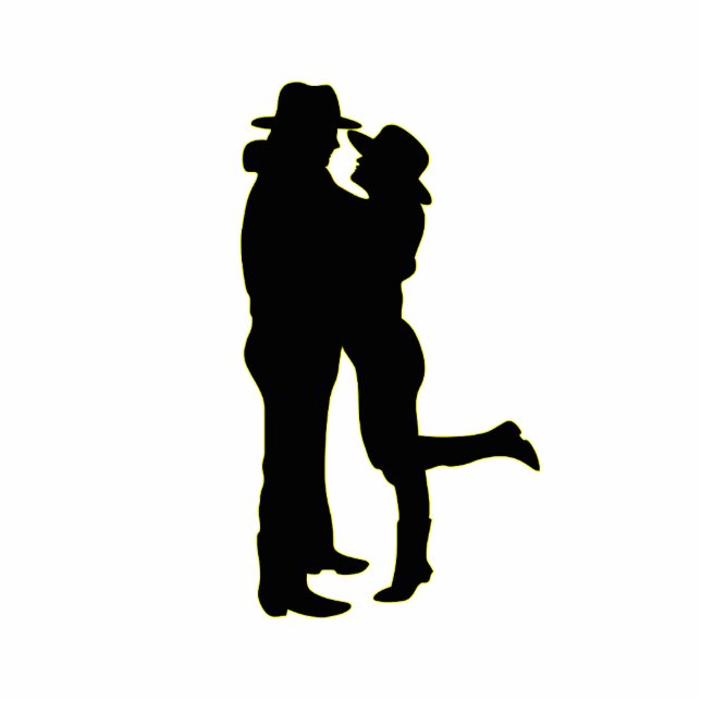 Cowboy en Cowgirl in Love Silhouette Staand Fotobeeldje (Voorkant)