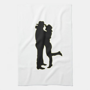 Cowboy en Cowgirl in Love Silhouette Theedoek