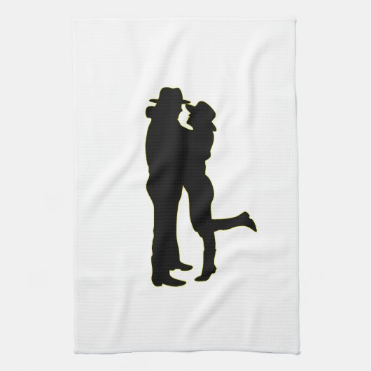 Cowboy en Cowgirl in Love Silhouette Theedoek (Verticaal)