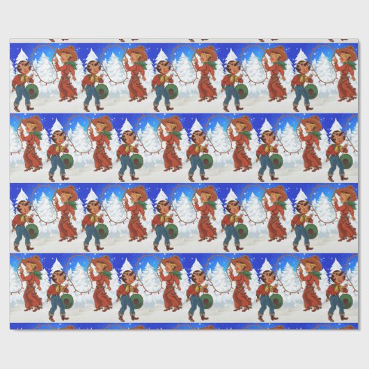 Cowboy en Cowgirl Kinderen met touwverlichting Cadeaupapier (Vlak)