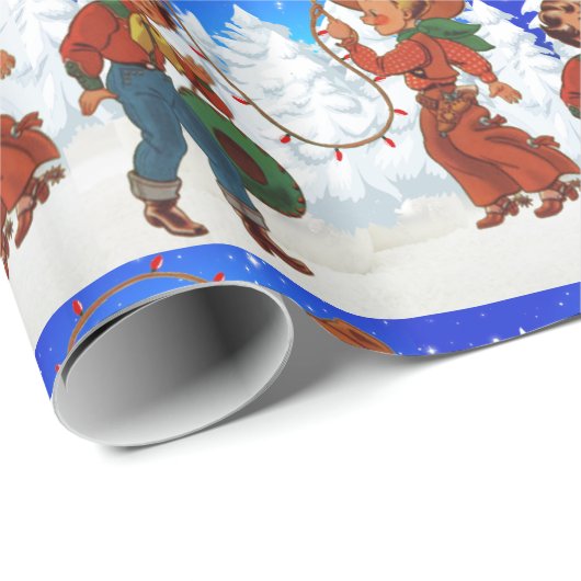 Cowboy en Cowgirl Kinderen met touwverlichting Cadeaupapier (Rol Hoek)