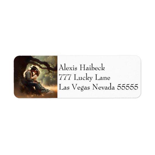 Cowboy en cowgirl kussen bruiloft etiket (Voorkant)