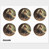 Cowboy en cowgirl kussen bruiloft ronde sticker (Vel)