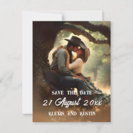 Cowboy en Cowgirl Kussen Save the Date Kaart