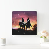 Cowboy en Cowgirl Romantic Vierkante Klok (Huis)