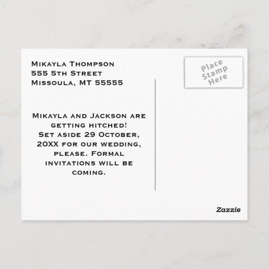 Cowboy en Cowgirl Save the Date Briefkaart (Achterkant)