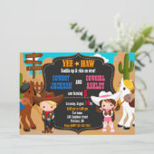 Cowboy en Cowgirl uitnodiging Wild West (Staand voorkant)