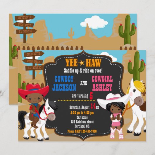 Cowboy en Cowgirl uitnodiging Wild West (Voorkant / Achterkant)