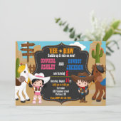 Cowboy en Cowgirl uitnodiging Wild West (Staand voorkant)