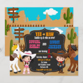 Cowboy en Cowgirl uitnodiging Wild West (Voorkant / Achterkant)