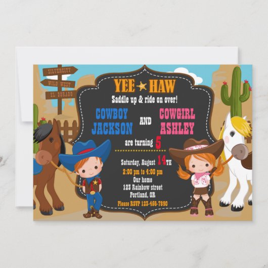 Cowboy en Cowgirl uitnodiging Wild West (Voorkant)
