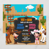 Cowboy en Cowgirl uitnodiging Wild West (Voorkant / Achterkant)