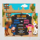 Cowboy en Cowgirl uitnodiging Wild West (Voorkant / Achterkant)