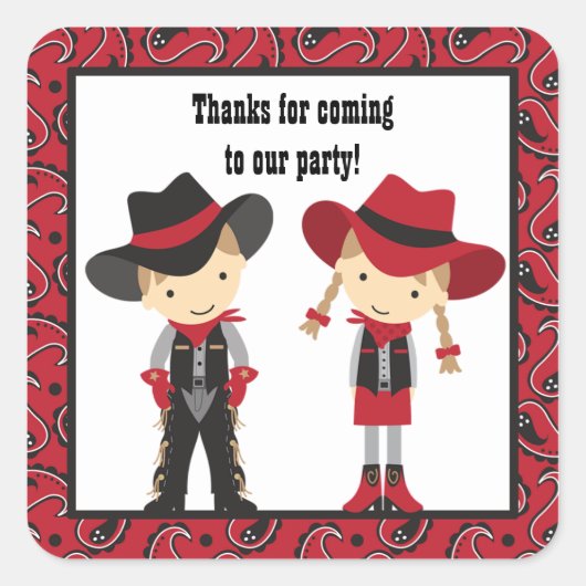 Cowboy en Cowgirl Verjaardag Stickers (Voorkant)