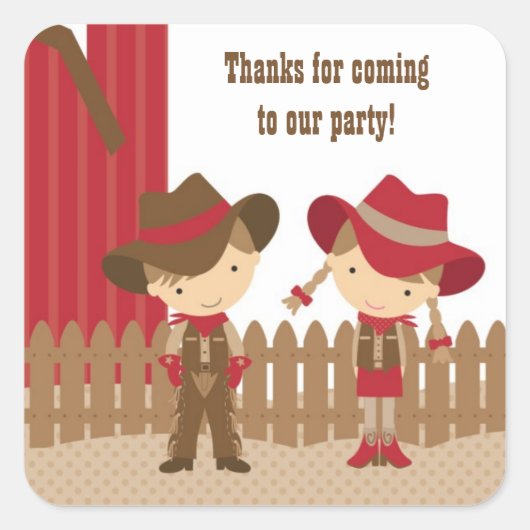 Cowboy en Cowgirl Verjaardag Stickers (Voorkant)