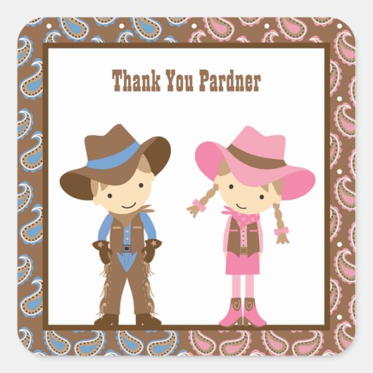 Cowboy en Cowgirl Verjaardag Stickers (Voorkant)