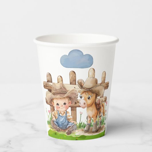 Cowboy en een Pony Horse Boy Baby shower Papieren Bekers (Achterkant)