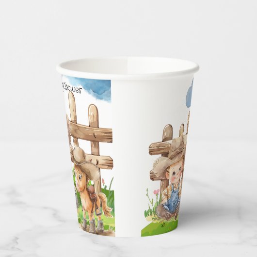 Cowboy en een Pony Horse Boy Baby shower Papieren Bekers (Links)
