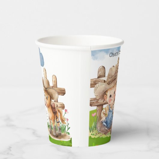 Cowboy en een Pony Horse Boy Baby shower Papieren Bekers (Rechts)
