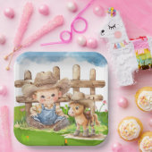 Cowboy en een Pony Horse Boy Baby shower Papieren Bordje (Feest)