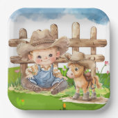 Cowboy en een Pony Horse Boy Baby shower Papieren Bordje (Voorkant)