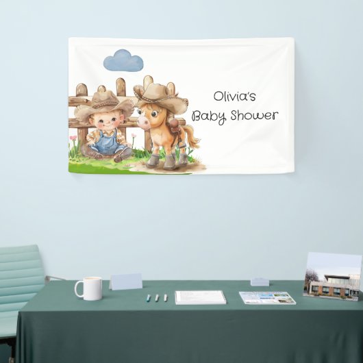Cowboy en een Pony Horse Boy Baby shower Spandoek (Beurs)