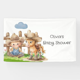 Cowboy en een Pony Horse Boy Baby shower Spandoek