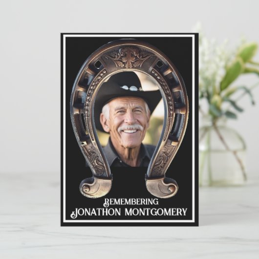 Cowboy en Hoefijzer Viering van het Leven Kaart (Staand voorkant)