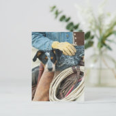 Cowboy en hond op paard briefkaart (Staand voorkant)