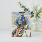 Cowboy en hond op paard briefkaart (Staand voorkant)