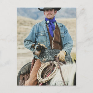 Cowboy en hond op paard briefkaart