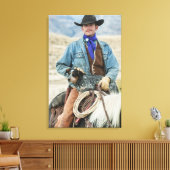 Cowboy en hond op paard canvas afdruk (Insitu (Woonkamer))