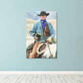 Cowboy en hond op paard canvas afdruk (Insitu (Houten vloer))