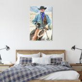 Cowboy en hond op paard canvas afdruk (Insitu (Slaapkamer))