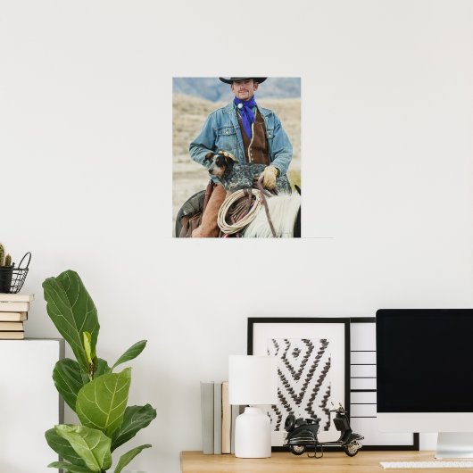 Cowboy en hond op paard poster (Thuiskantoor)
